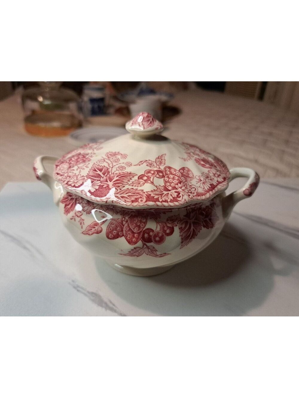 Vintage Johnson Brothers Strawberry Fair Pattern Transferware Sugar Bowl